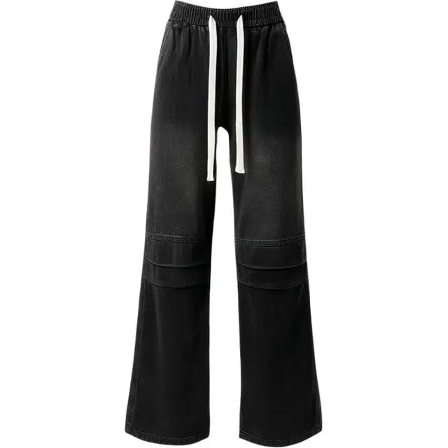 下层基础 美式潮牌拼接设计感水洗怀旧嘻哈高街百搭基础款舒适中腰宽松直筒系带休闲牛仔裤 男女同款