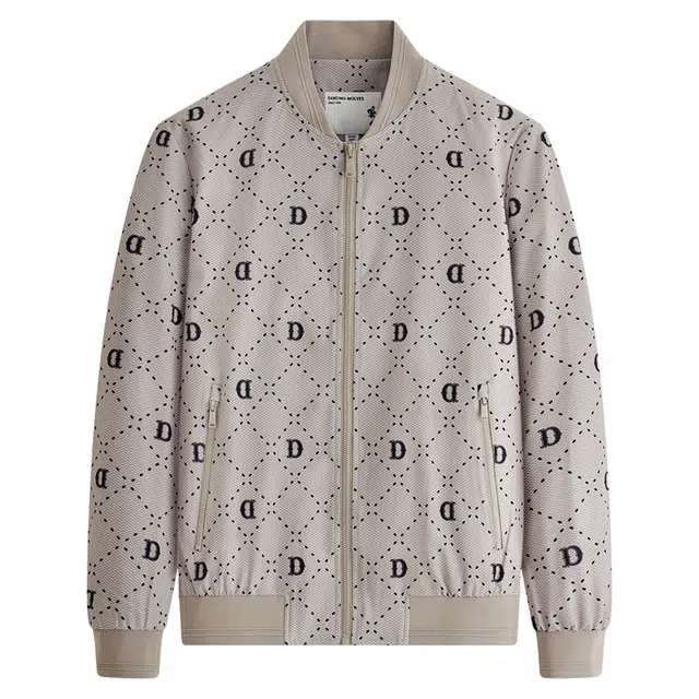 与狼共舞 经典时尚满印高街潮流格纹肌理弹力轻修身夹克外套 男款