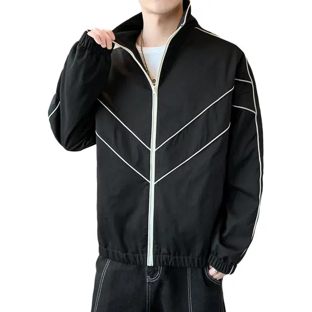 金盾 男上衣单衣开衫时尚百搭休闲薄款条纹立领夹克 男款