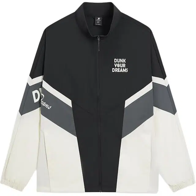 特步 篮球系列 简约宽松舒适立领拼色字母运动风衣 男款