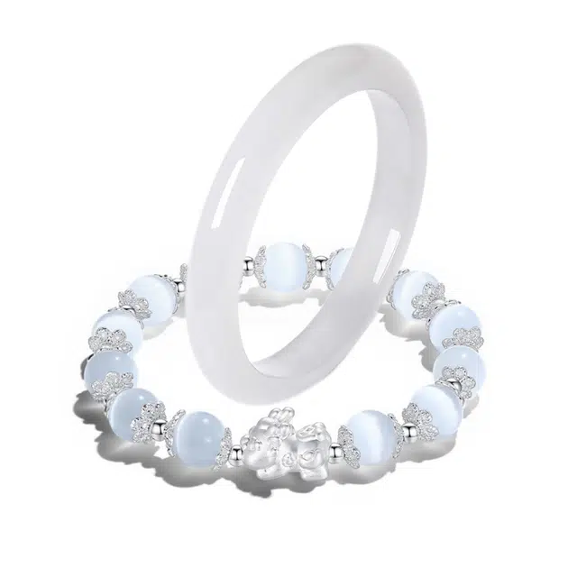 甄选高品质 岁月静好 好运经典白月光贵妃美人镯新中式典雅端庄汉服旗袍宫廷风轻奢国风古典感 琉璃 手镯 男女同款情侣款