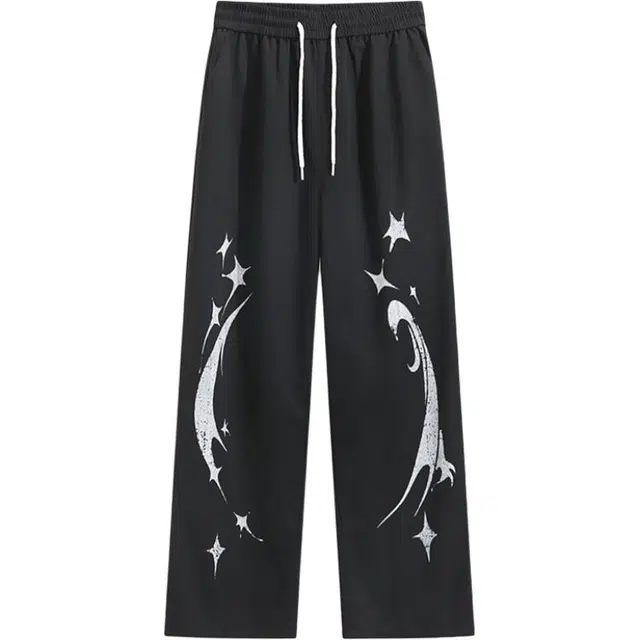 华夏儿女 秋季男女同款美式涂鸦设计感高街潮流百搭舒适宽松直筒休闲裤 男款