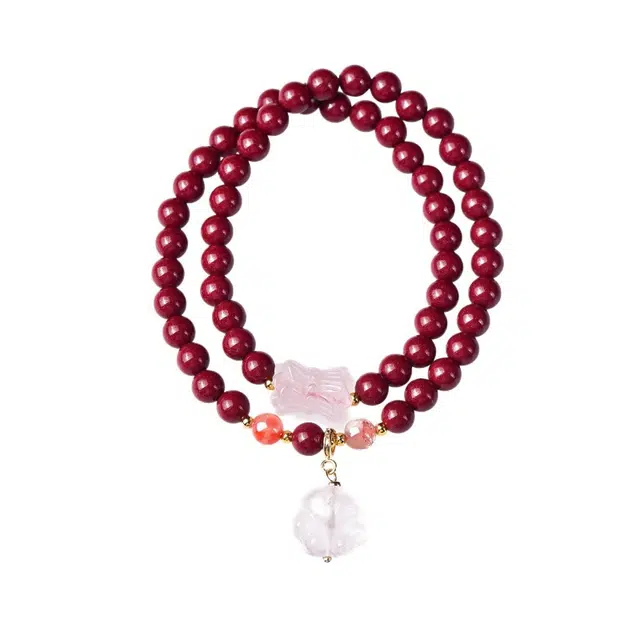 茂琼 精品粉水晶高含量配珠双圈小众百搭高级感#好运 朱砂 手串 男女同款情侣款