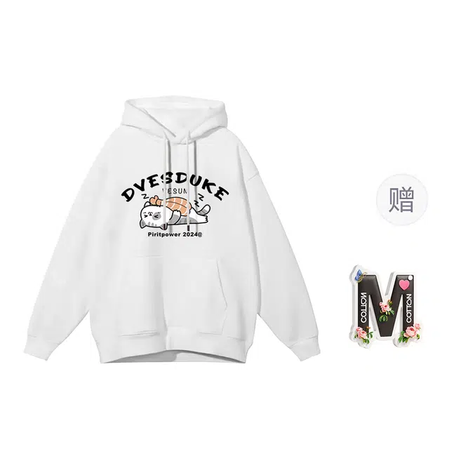 棉购 小众设计感印花百搭套头连帽字母宽松休闲潮流长袖卫衣 女款