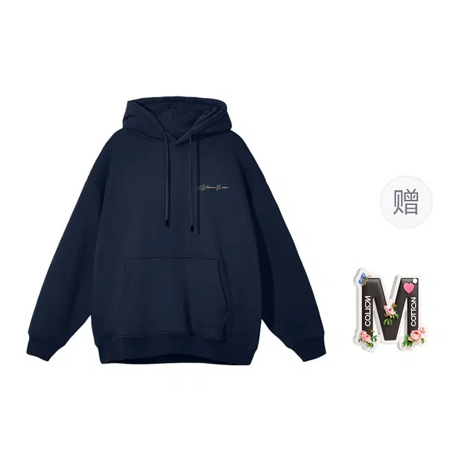 棉购 韩版简约印花连帽衫外套长袖加绒加厚休闲套头卫衣 女款