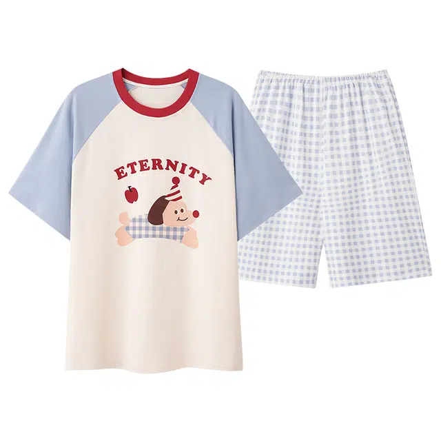 睦隆世家 夏季男士纯棉短袖夏天青少年初中学生休闲家居服睡衣 男款