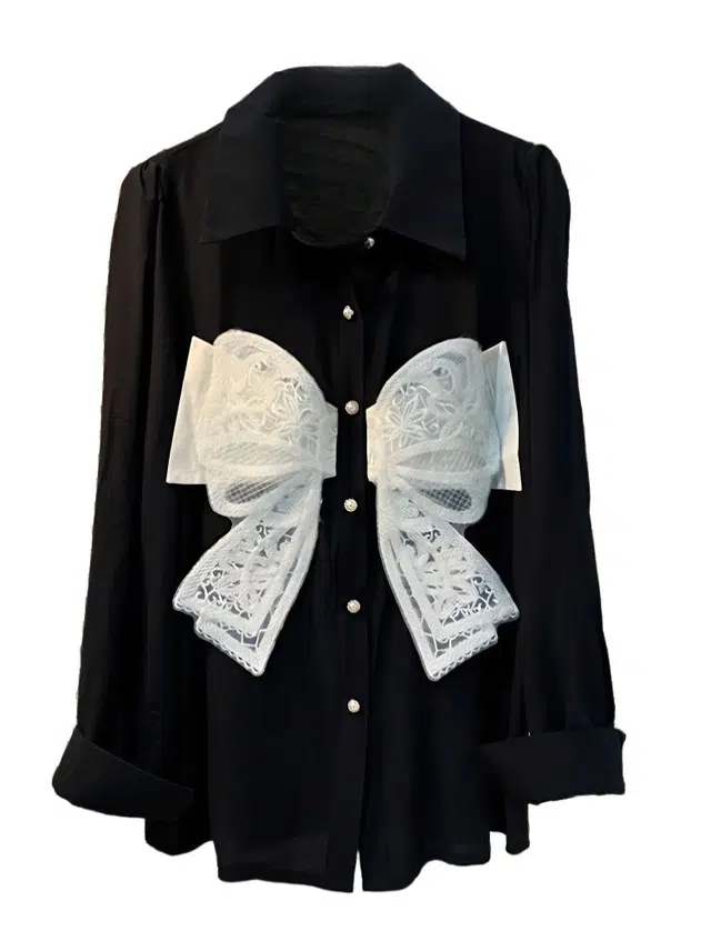 桴生 百搭网红蝴蝶结遮肉甜美开衫轻奢上衣时尚显瘦打底衫潮衬衫 女款