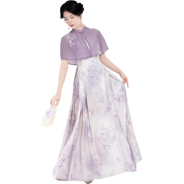 织造司 薰紫烟 新中式立领短披肩刺绣开衫吊带马面裙汉服 女款