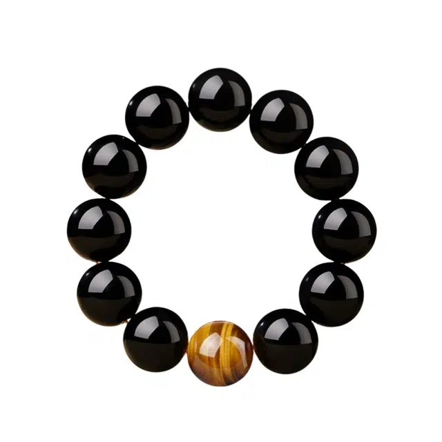 宣华意 国风新中式经典百搭 五行补缺喜水土 文玩佛珠 高级感盘玩手链单圈#好运 黑曜石 手串 男女同款情侣款