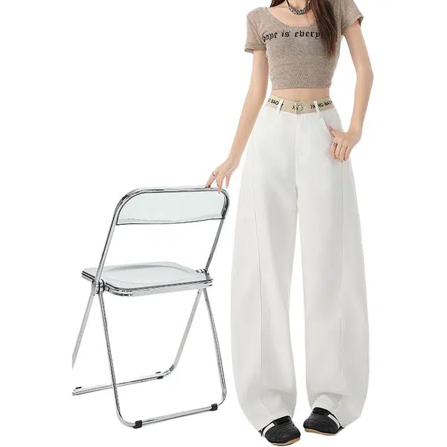 拾籍 高腰弯刀阔腿女显瘦梨形身材宽松拖地裤牛仔裤 女款