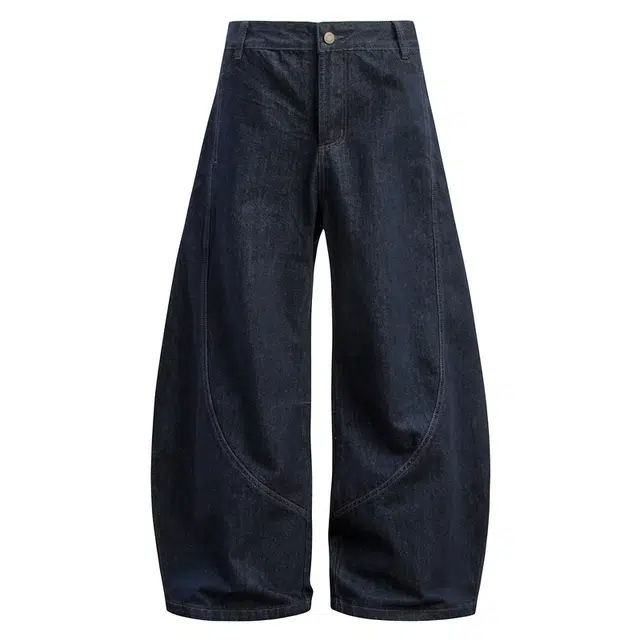 海獭 设计感立体百搭松弛拖地阔腿镰刀长裤美式复古弯刀牛仔裤 女款