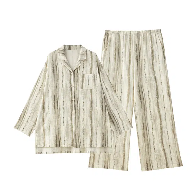 俏薇妮 舒适春秋款纯棉纱布婴儿棉长袖长裤睡衣套装 男款