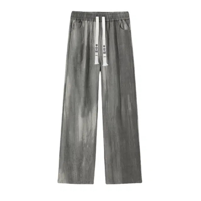 半空山 美式高街复古水洗做旧扎染渐变宽松百搭通勤垂感直筒休闲裤 男女同款