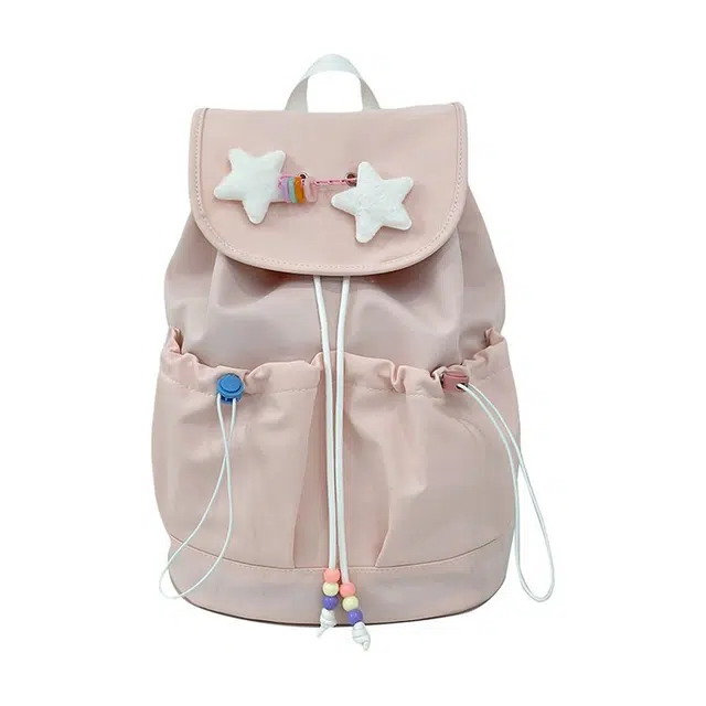 巴朗熊 日系休闲可爱轻便五角星抽绳 尼龙 双肩包 常规 女款 多色