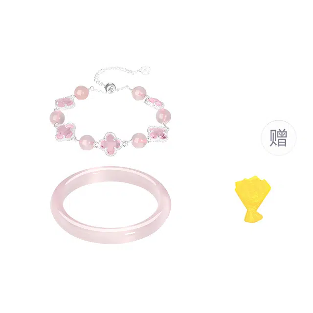 【爱情之石】 金六福吉祥 新中式幸运四叶草 粉晶招桃花有钱花高品质温柔风 元气满满叠戴款必备转运珠吸金来好运 粉水晶 手串 女款