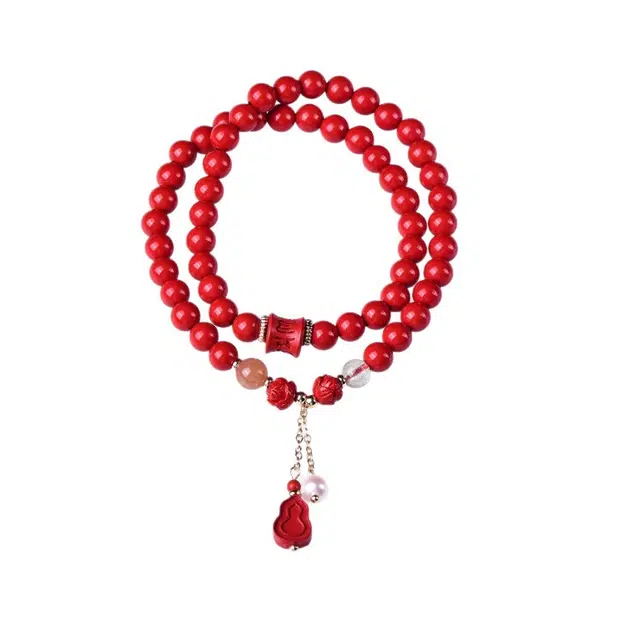 茂琼 简约 时尚 双圈莲花葫芦高含量配珠小众百搭高级感#好运 朱砂 手串 男女同款情侣款