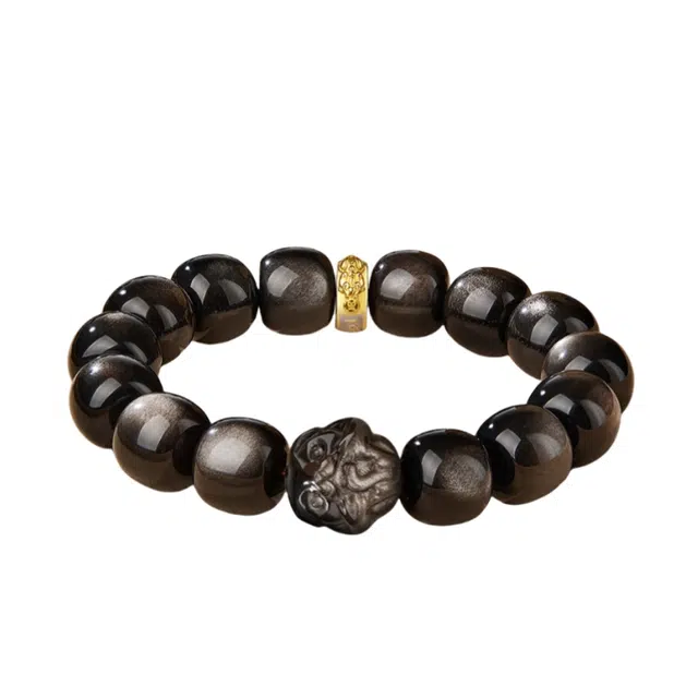 宣华意 国潮新中式时尚高级感百搭 十二生肖 招财貔貅转运珠 八方来财 好运连连 单圈 黑曜石 手串 男女同款情侣款