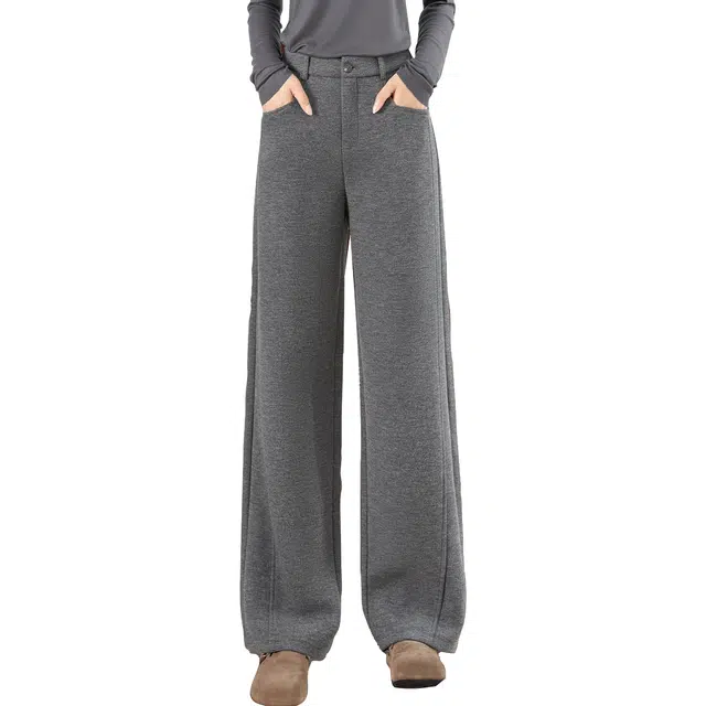 她池 通勤简约高腰直筒气质长款休闲裤 女款