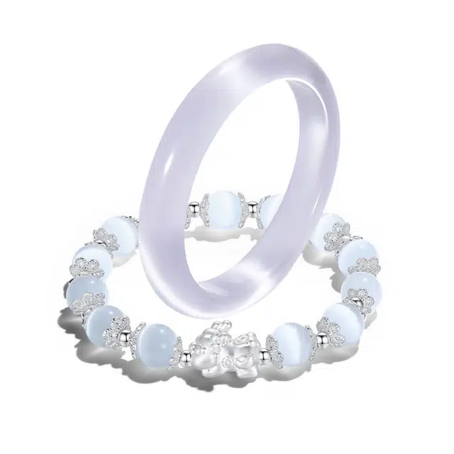 岁月静好 紫罗兰新中式国风国潮小众芋泥波波素雅精致清冷感水润汉服旗袍古风平安#好运 琉璃 手镯 男女同款情侣款