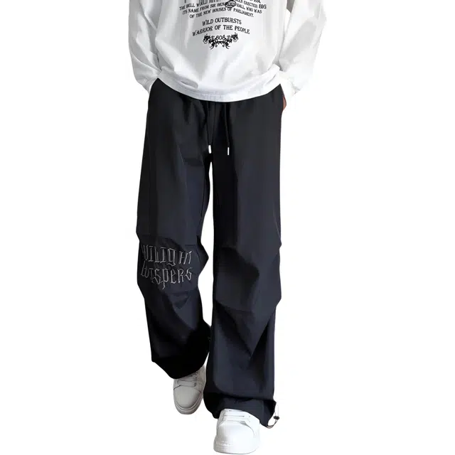 华夏儿女 美式潮流字母刺绣设计感高街潮牌舒适百搭速干阔腿休闲裤 男款