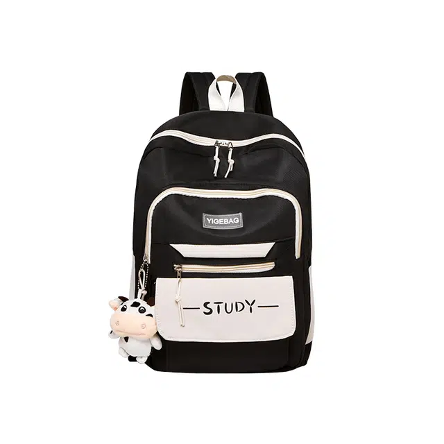 纳兰杜 大容量撞色可爱百搭 织物 双肩包 女款 子夜黑