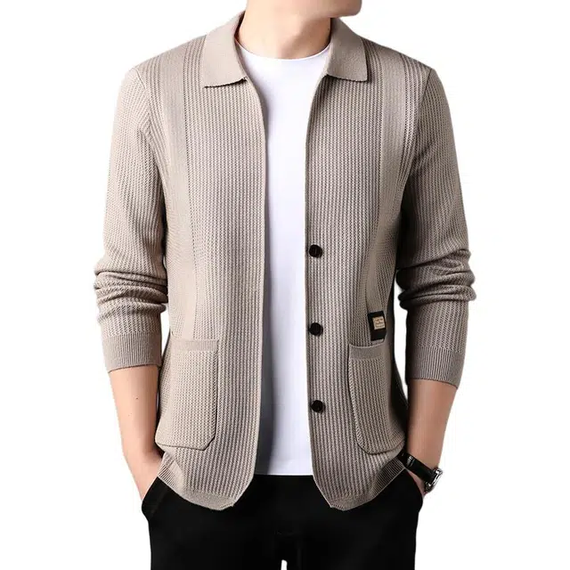 太子龍 开衫翻领厚款保暖时尚休闲针织衫 男款