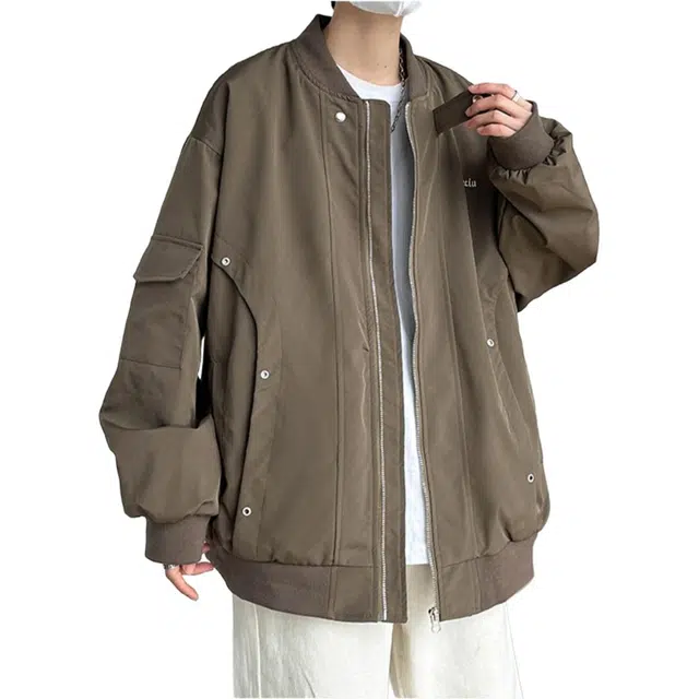 地界二 美式简约飞行员复古街头百搭潮牌机能宽松棒球服复古街头百搭夹克外套 男款