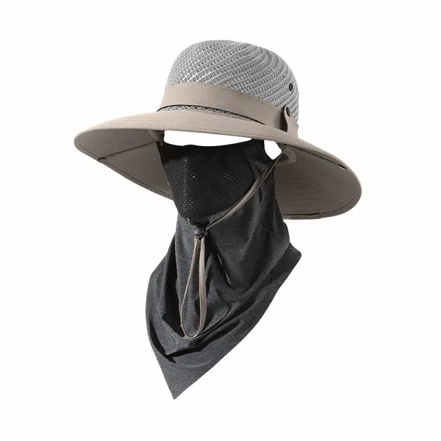 南极人 网眼透气大帽檐登山帽钓鱼旅游爬山徒步遮阳帽子防晒面罩遮全脸护颈脖套冰丝挂耳面巾户外套装速干 轻薄款 渔夫帽 男款