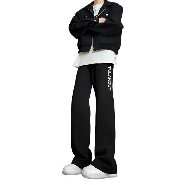 图兰朵 复古美式高街水洗做旧印花长裤潮流宽松直筒阔腿牛仔裤 男女同款