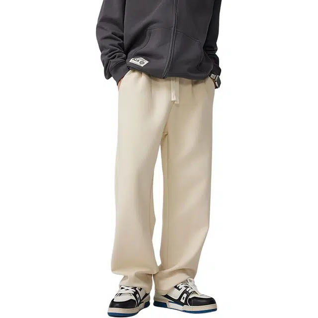 潮人榜 美式高街春秋款空气层手感面料卫裤情侣款宽松简约基础百搭阔腿长裤弹力直筒休闲裤 男女同款