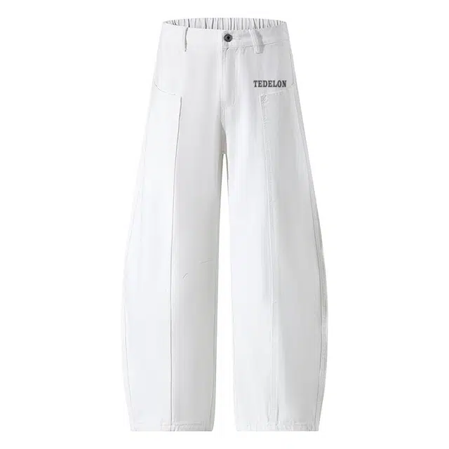 太子龍 阔腿美式高街复古字母印花设计感褶皱分割线宽松直筒嘻哈街头日常户外通勤个性痞帅休闲百搭牛仔裤 男款