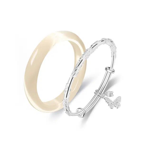 京华录 繁花似锦蝶恋花 高级感轻奢精致质感时尚森系优雅风手饰日常通勤简约百搭贵妃镯 女友七夕限定周年礼盒#好运 琉璃 手镯 女款