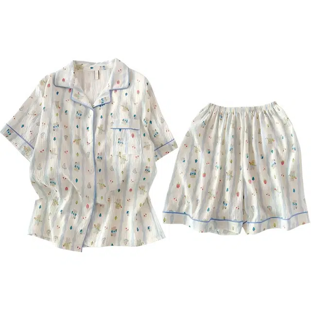 顶瓜瓜 夏季女透气简约休闲轻便柔软面料家居服睡衣套装 女款