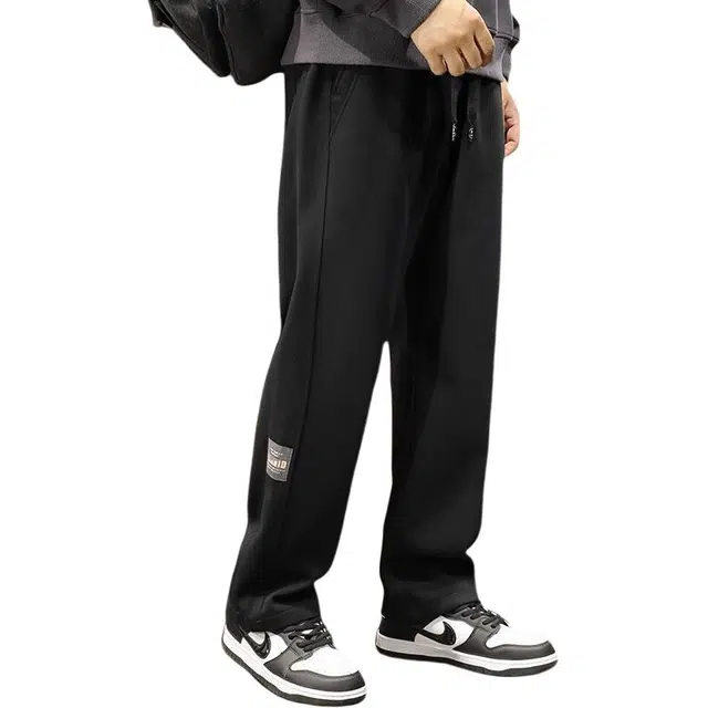 路杰邦 秋季重磅卫裤男无性别主义纯色高级百搭简约基础款抽绳系带松紧腰显高宽松时尚舒适垂感阔腿长裤休闲裤 男款
