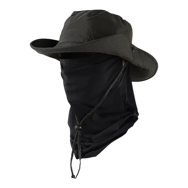 俞兆林 户外登山帽钓鱼徒步旅游爬山速干西部牛仔帽大帽檐遮阳帽子防晒面罩全脸护颈一体口罩挂耳脸罩冰丝透气 轻薄款 渔夫帽 男款