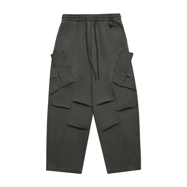 恒源祥 秋季潮牌重磅日系复古简约百搭街头户外运动情侣日常水洗纯色垂顺长裤舒适港风宽松抽绳阔腿直筒休闲裤 女款