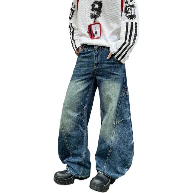 极限涡轮 美式潮流复古高街慵懒松弛痞帅高级感微喇叭百搭直筒拖地牛仔裤 男女同款