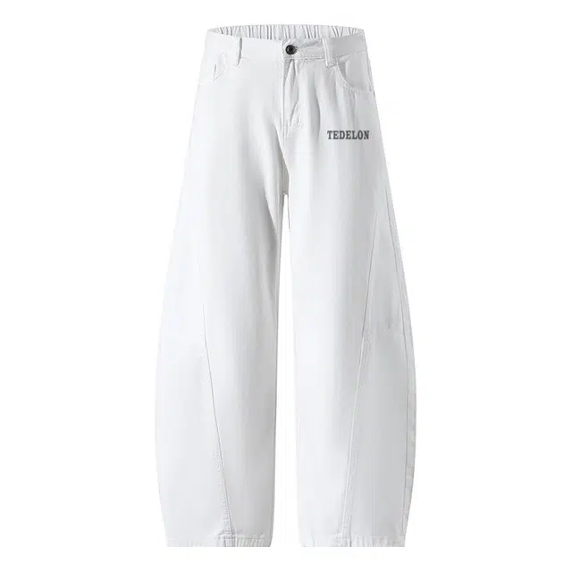 太子龍 美式高街复古潮流简约磨白褶皱基础款高品质休闲百搭直筒牛仔裤 男款