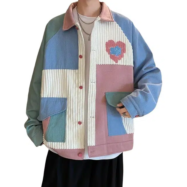 寻星记 小香风拼接爱心刺绣翻领秋季时尚宽松透气中性风高级感外衣夹克 男女同款