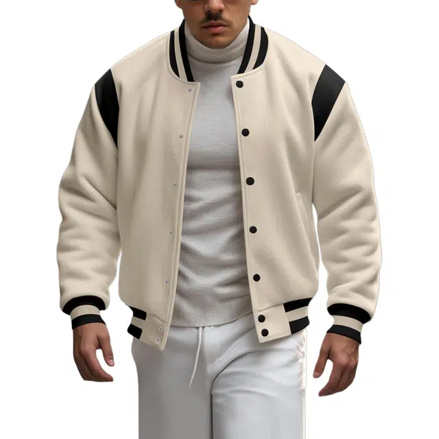 半空山 美式高街条纹拼接撞色设计感棒球领痞帅情侣百搭外套夹克 男女同款