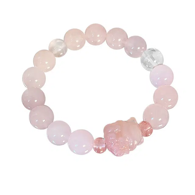 周百福 【旺桃花】 泪粉狐珠串 新中式美学复古国潮风高级感甜美气质百搭招财转运珠礼盒#好运 粉水晶 手串 男女同款情侣款