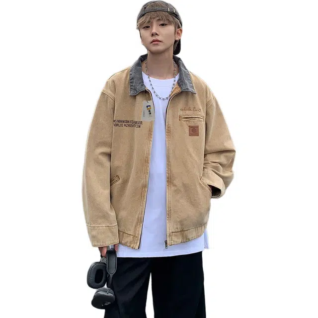 美式复古做旧工装风男潮牌宽松休闲痞帅短款褂子牛仔外套 男款