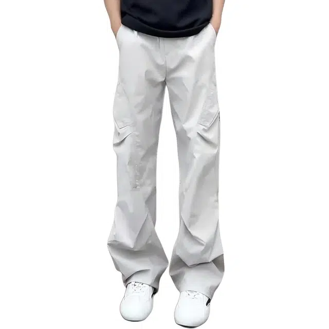 徐百货 美式斜切降落伞兵长裤潮牌褶皱感速干工装裤子高街设计感阔腿直筒百搭休闲裤 男女同款