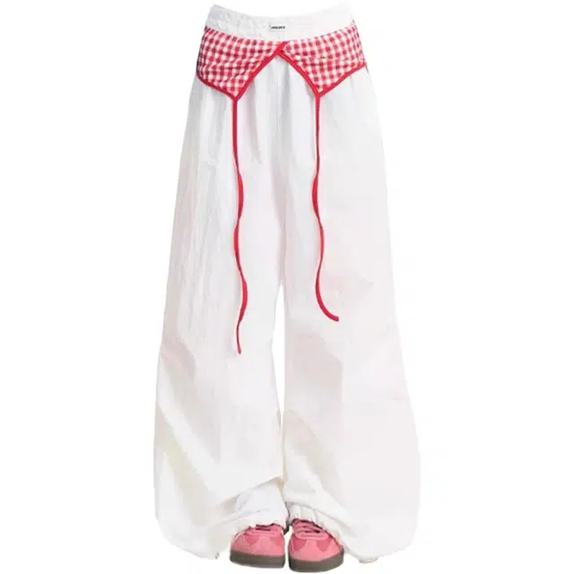 北极绒 拼接叠穿阔腿运动裤女伞兵裤长裤夏季美式宽松速干休闲裤 女款