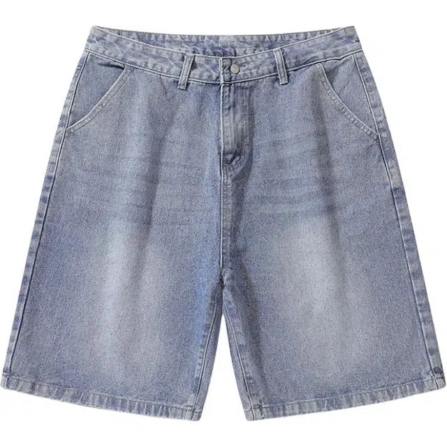 海底小纵队 美式复古做旧水洗宽松直筒百搭休闲五分裤高街简约无性别主义时尚亲肤舒适透气阔腿中裤日常通勤显瘦牛仔短裤 男女同款