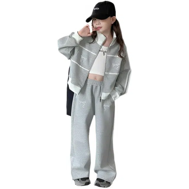 木木兔休闲运动套装 青春个性 时尚女童秋季立领双开拉链两件套 宽松百搭舒适潮酷时髦洋气 青少年