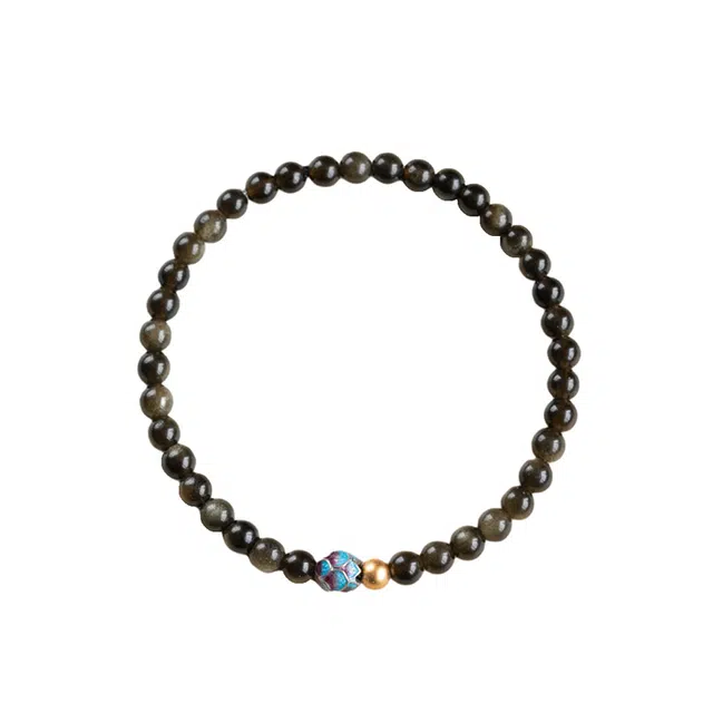 宣华意 国风新中式轻奢时尚复古典雅小众设计 好运连连 极细 五行补水 黑曜石 手串 女款