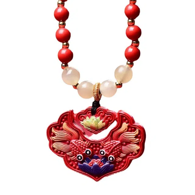 茂琼 精品彩绘双鱼锦鲤锁吊坠项坠红砂高含量小众高级感#好运 朱砂 项链 男女同款情侣款