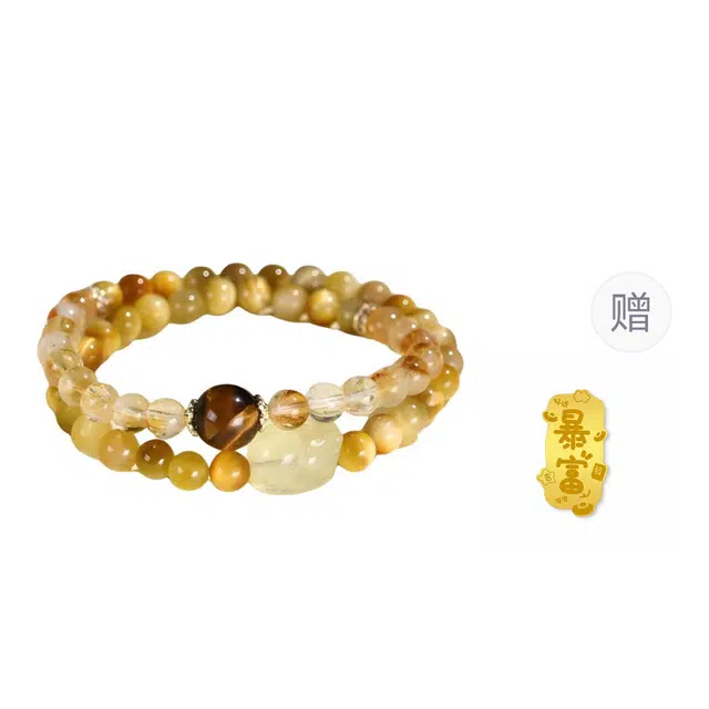 【财运之石】 水贝 新中式国潮时来运转吸金转运财源滚滚 福禄双圈事业运爆棚日常百搭精致闪耀#好运天然 黄水晶 手串 男女同款情侣款