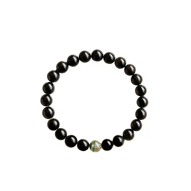 宣华意 新中式国风时尚百搭小清新高级感 五行补木补水 招财旺财 转运好运  日进斗金 单圈串珠 黑曜石 手串 男女同款情侣款